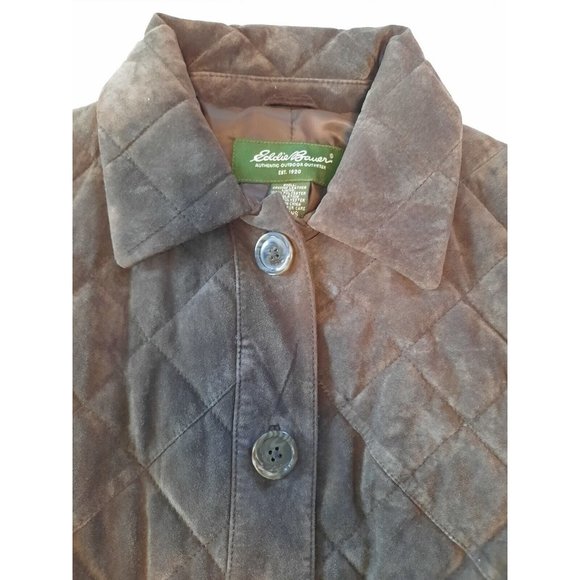 Eddie Bauer womens brown quilted button front heavy suede casual coat size S - Picture 5 of 10